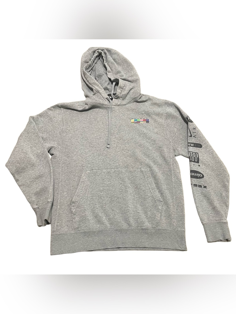 Nike Gray Hoodie with Multicolor Chest Accent and Sleeve Logos